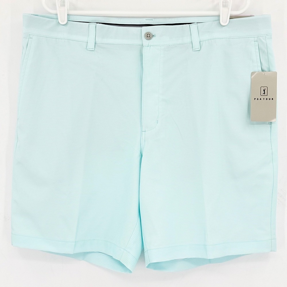 PGA TOUR Men's Aqua Blue Stretch Golf Shorts Sz 38 Active Gripper Waistband NWT